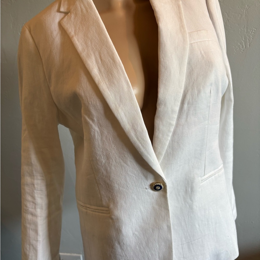 J. Crew White Campbell 100% Linen Blazer Classic Tailored Design Size 4